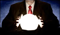 Businessman Consulting Glowing Crystal Ball