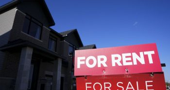 A new report says the asking rent for a home in Canada in April was up 9.3 per cent compared with a year ago, while a slight month-over-month increase was also recorded for the first time since January. For rent and for sale signs are displayed on a house in a new housing development in Ottawa on Friday, Oct. 14, 2022. THE CANADIAN PRESS/Sean Kilpatrick April asking rent