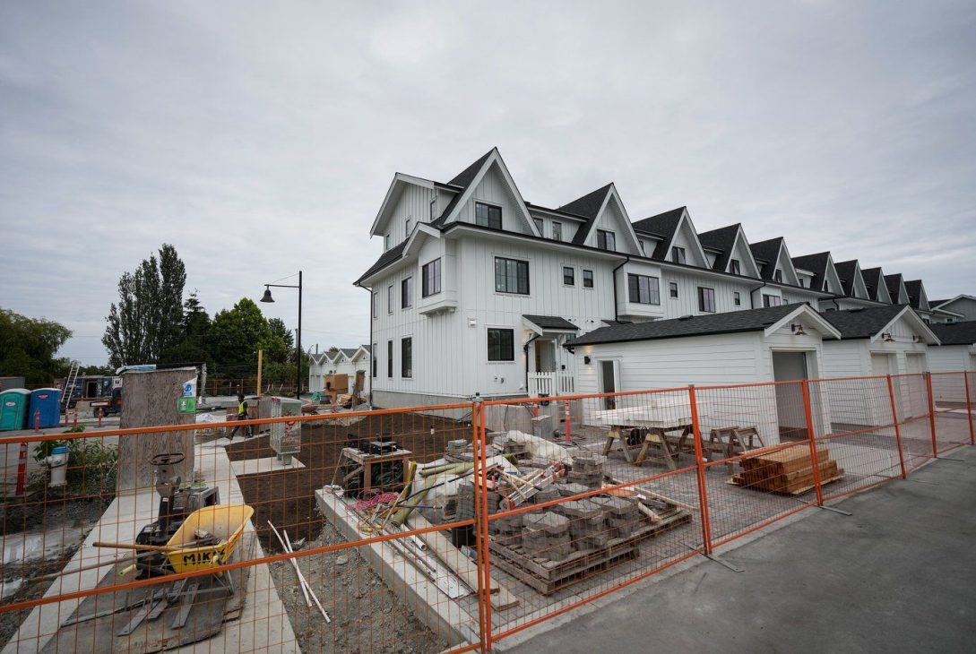 Townhouses under construction are seen in Delta, B.C.