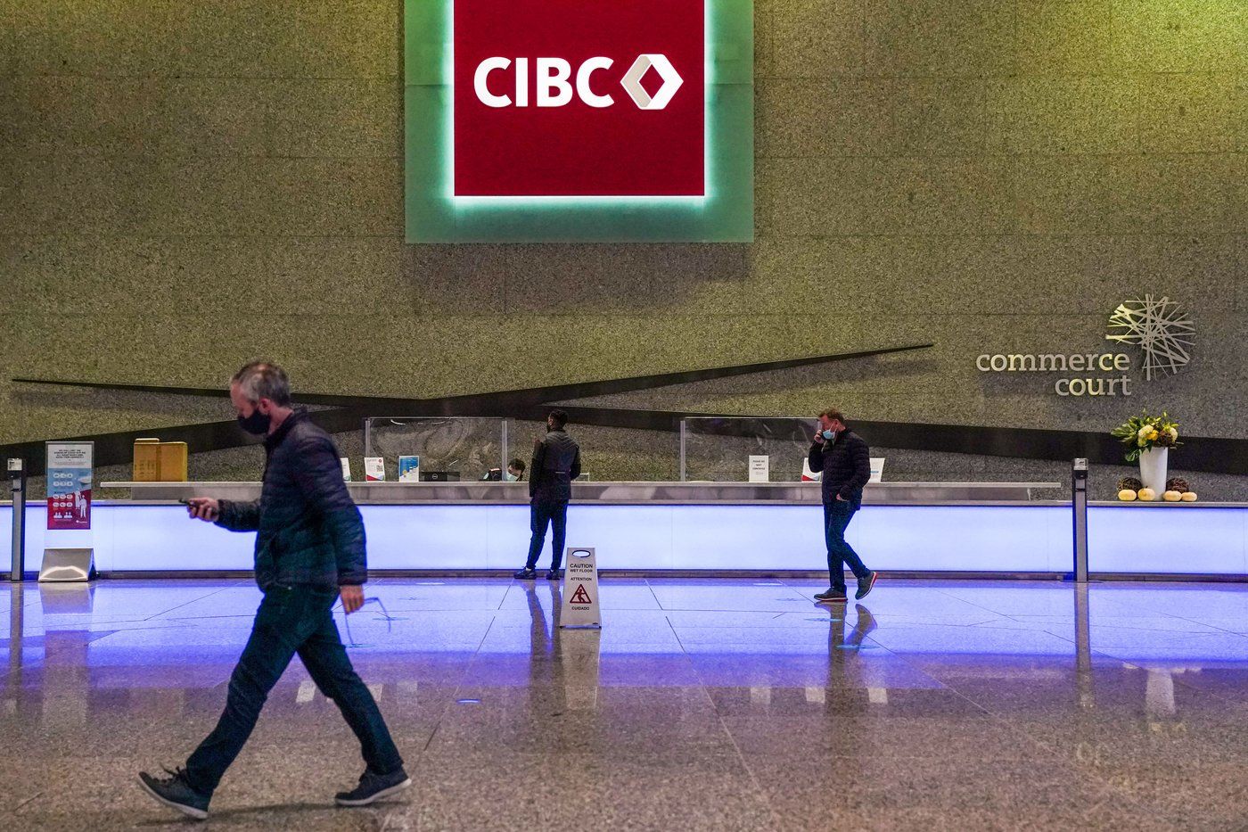 CIBC logo is displayed in the lobby of its headquarters in Toronto